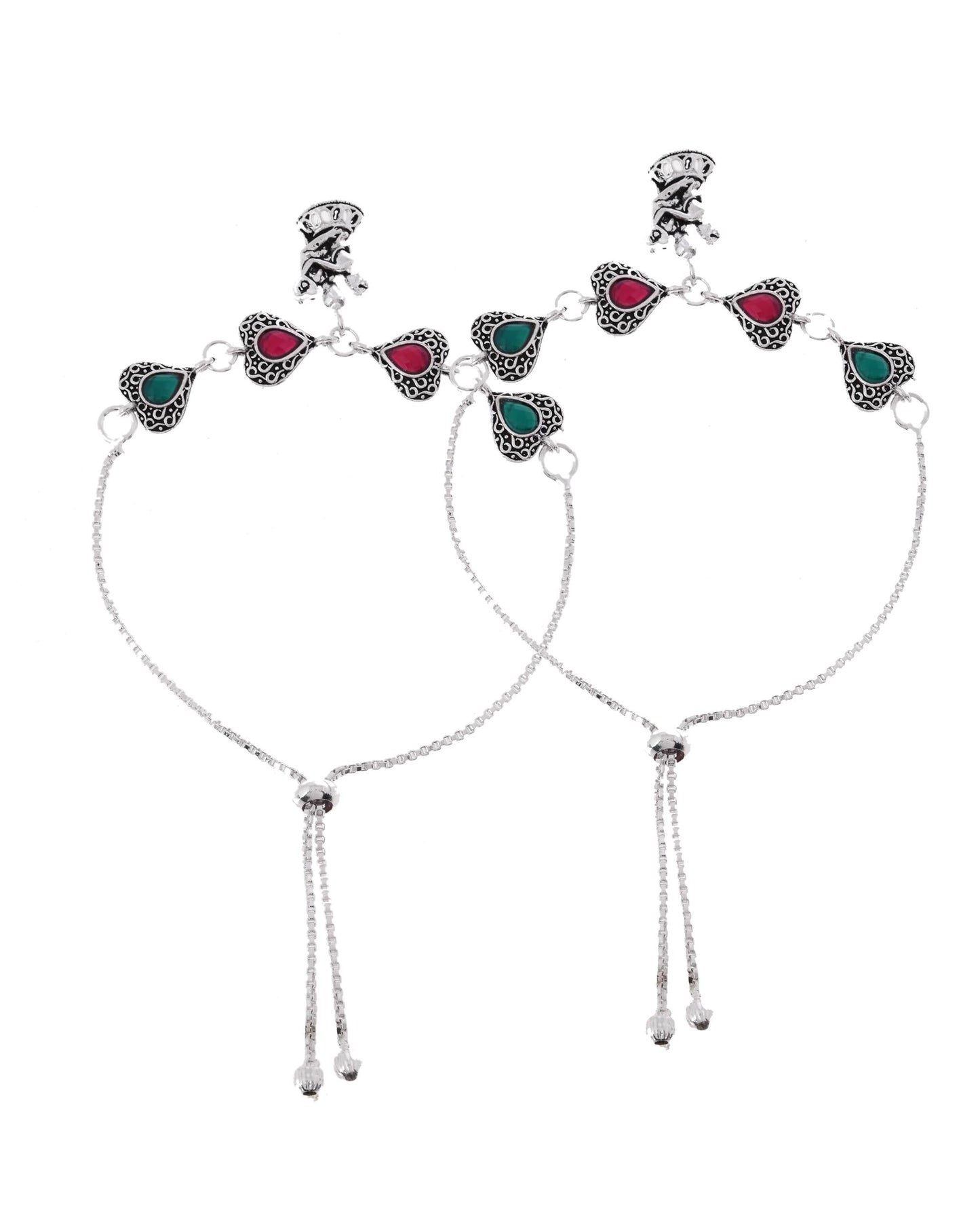VOJ Set of 2 Silver Plated Dancing Couple Anklet - Swadesiicart