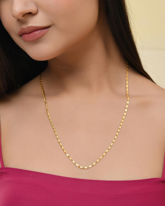 VOJ Gold-Polished Designer Biscuit Shaped Chain For Women - Swadesiicart