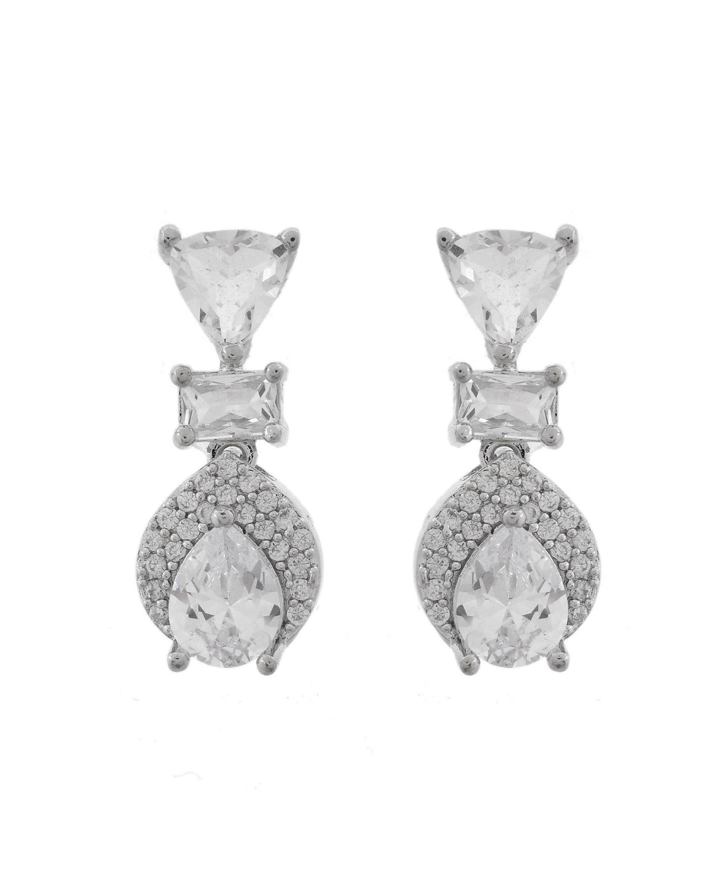VOJ Silver Plated Ad Stone Studded Drop Earrings - Swadesiicart