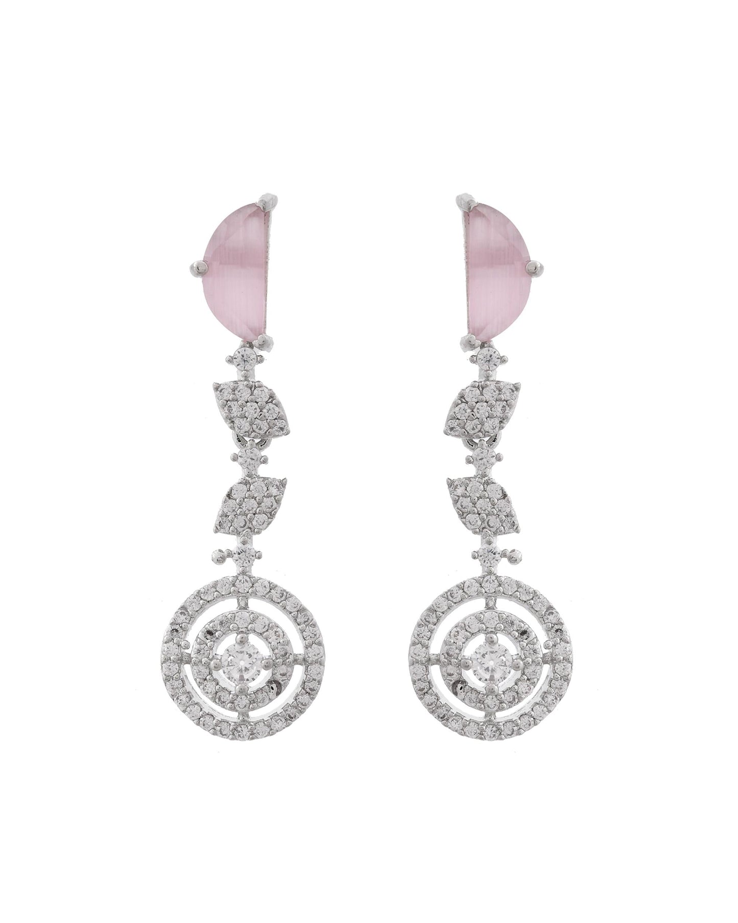 VOJ Silver Plated Pink And Ad Stone Studded Drop Earrings - Swadesiicart