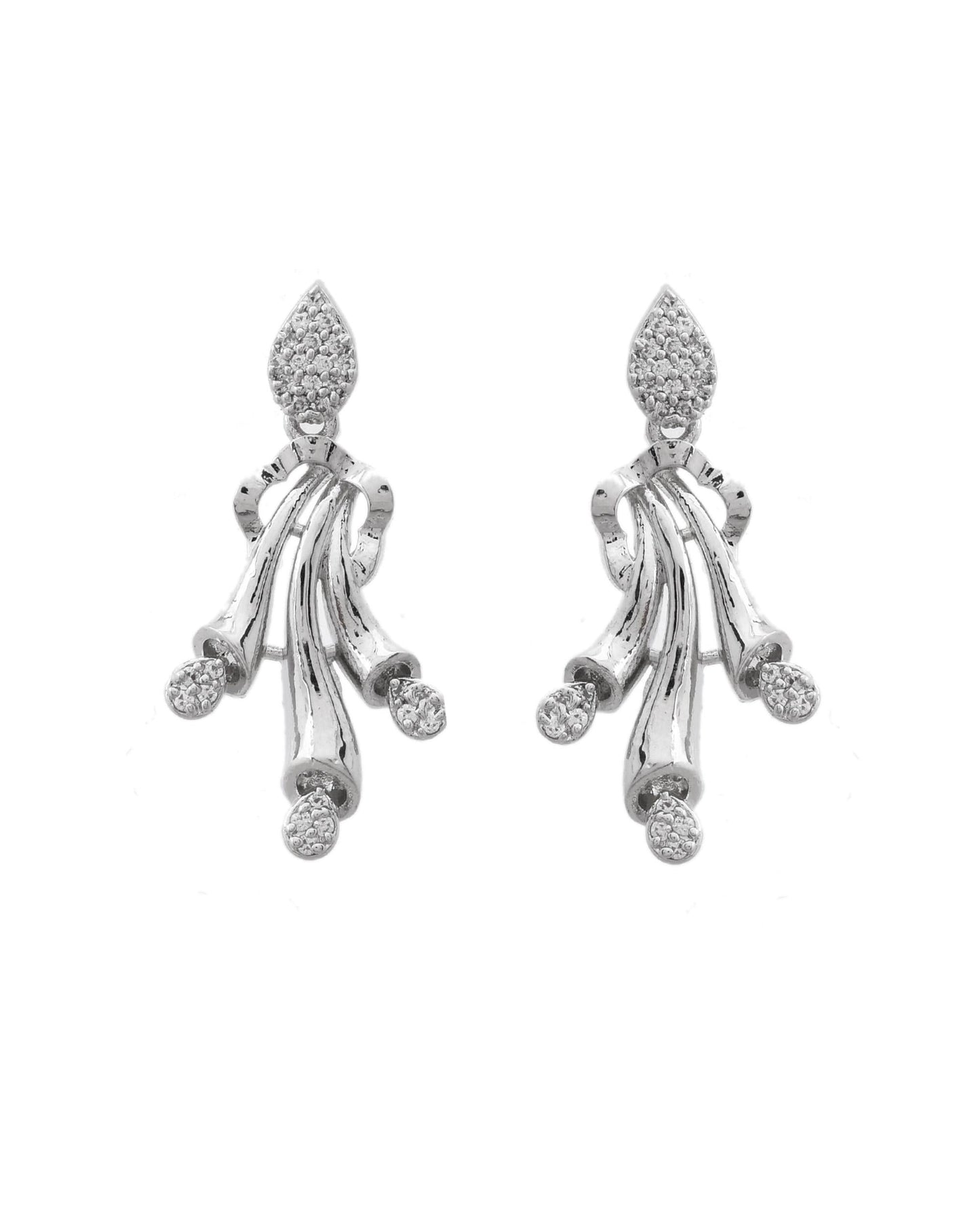 VOJ Silver Plated Ad Stone Studded Designer Necklace With Earrings Set - Swadesiicart
