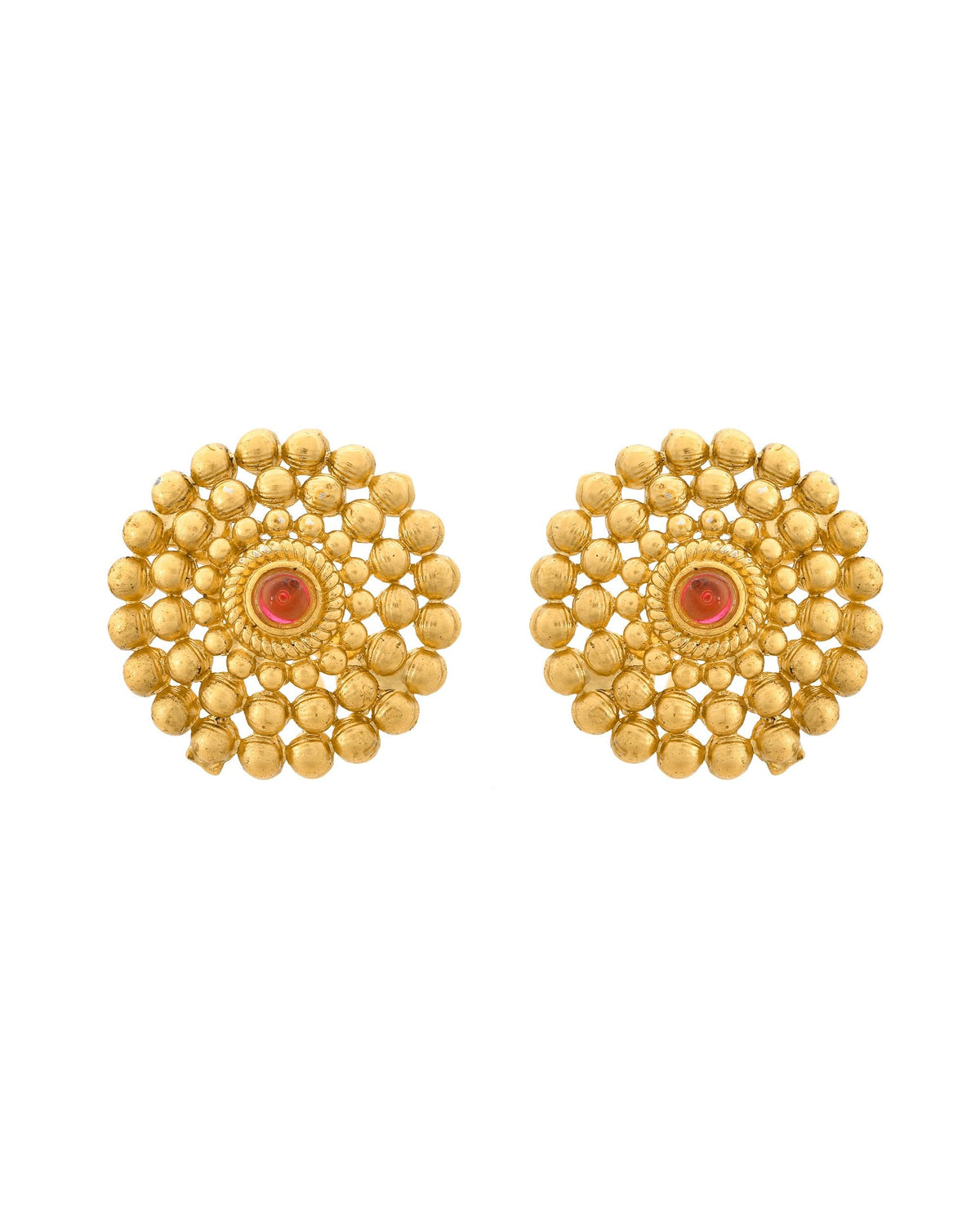 VOJ Gold-Polished Circular Designed Necklace With Earrings Set