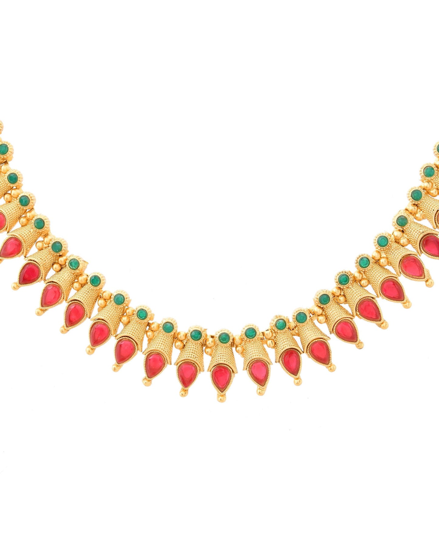 VOJ Gold-Polished Teardrop Shaped Designed Necklace With Earrings Set - Swadesiicart