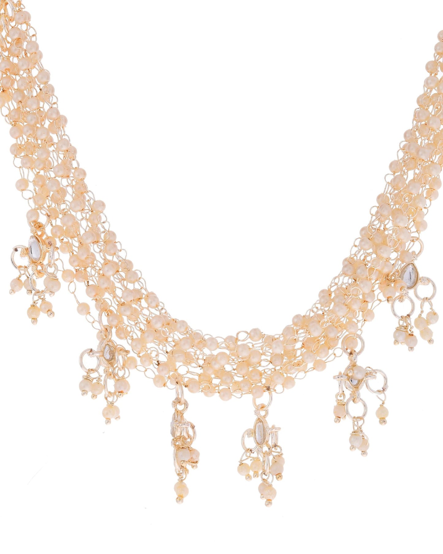 VOJ Gold-Polished Multi Layered Pearl Choker With Earrings Set | Swadesiicart