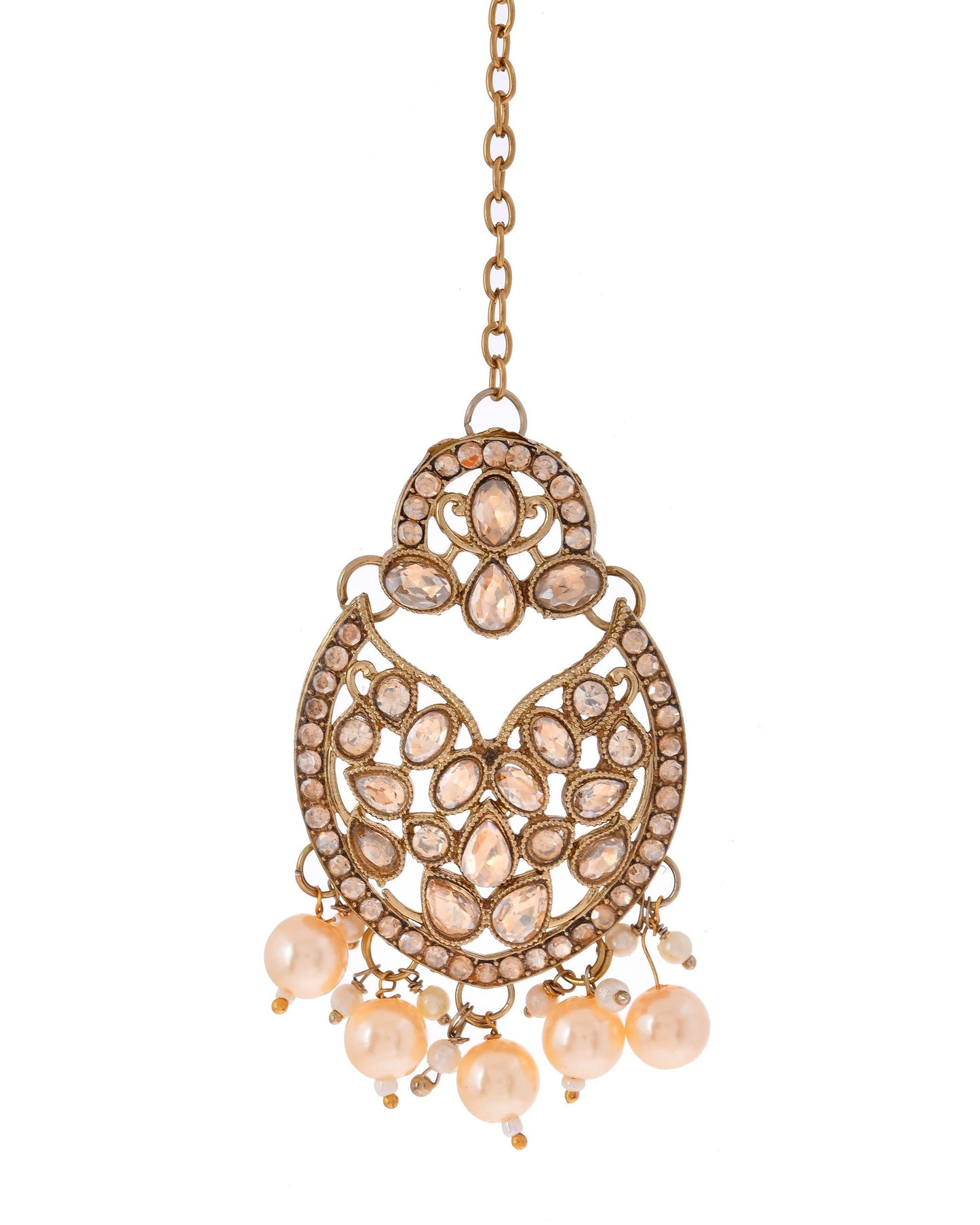 VOJ Gold-Polished Stone Studded Designer Choker With Earrings And Maang Tikka Set | Swadesiicart