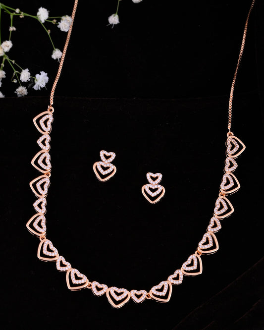 VOJ Gold-Polished Ad Stone Studded Heart Shaped Jewellery Set - Swadesiicart