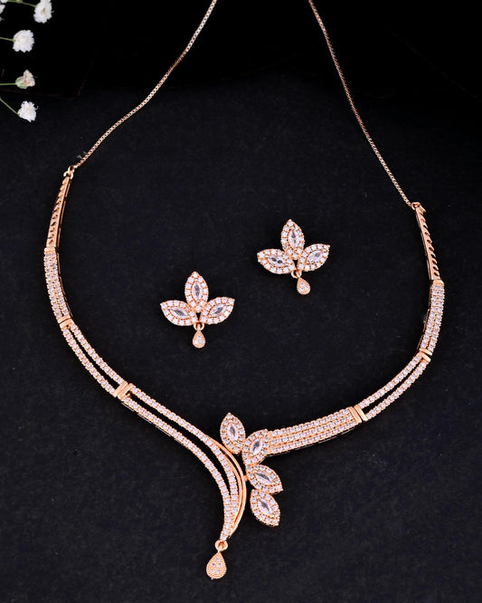 VOJ Gold-Polished Designer Ad Studded Jewellery Set - Swadesiicart