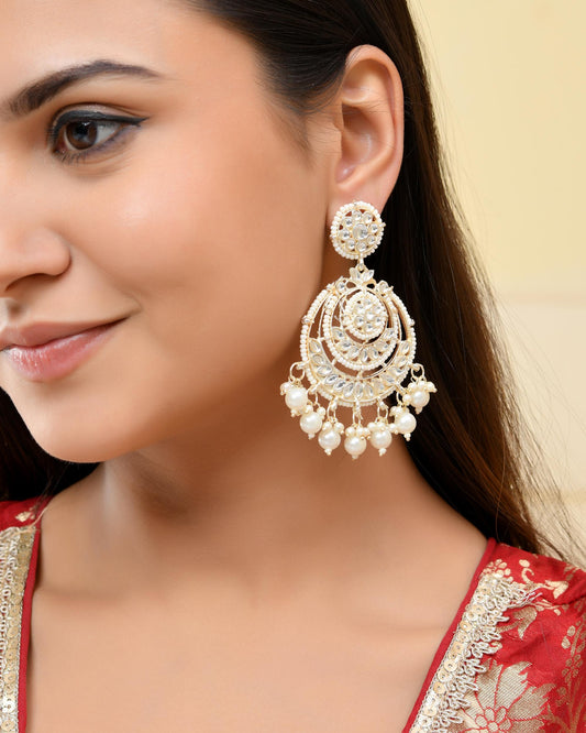 VOJ Gold-Polished Kundan And Pearl Studded Circular Earrings - Swadesiicart