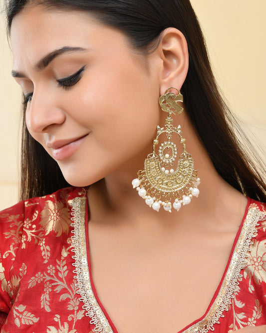 VOJ Copper Plated Designer Long Drop Earrings