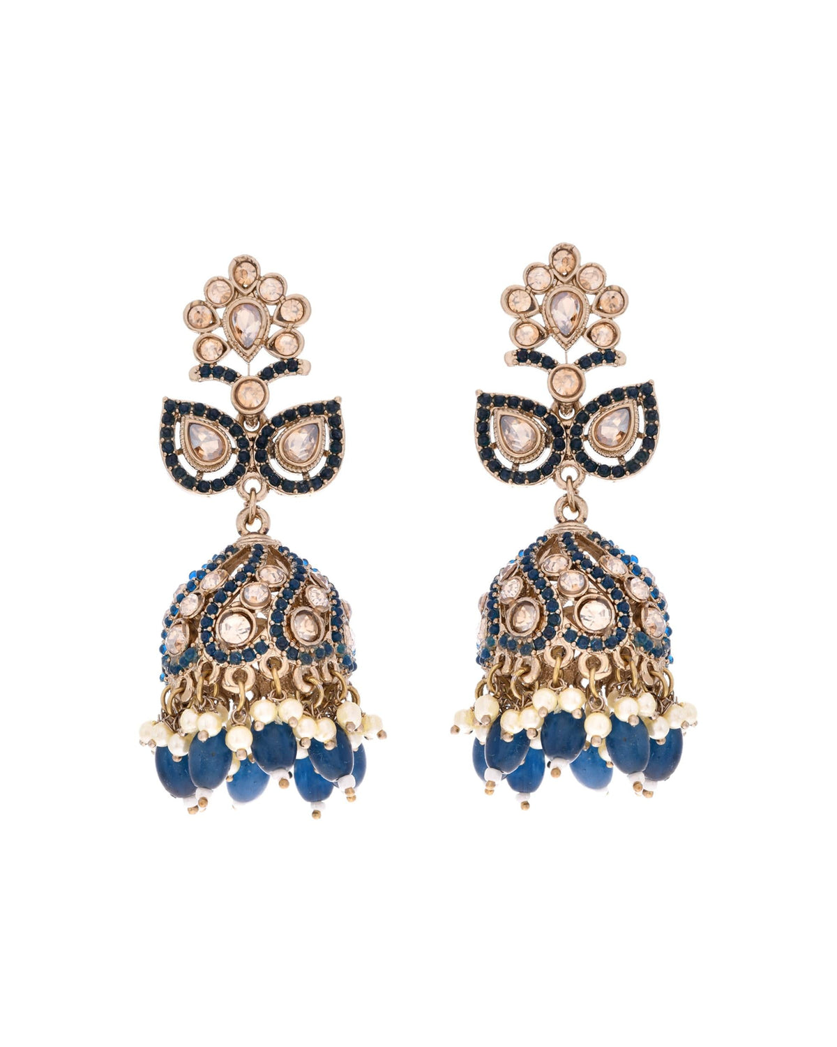 VOJ Blue Stone Studded Gold-Polished Jhumkas