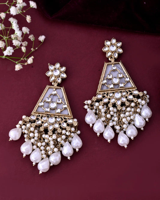 VOJ Gold-Polished Kundan Studded Contemporary Earrings - Swadesiicart