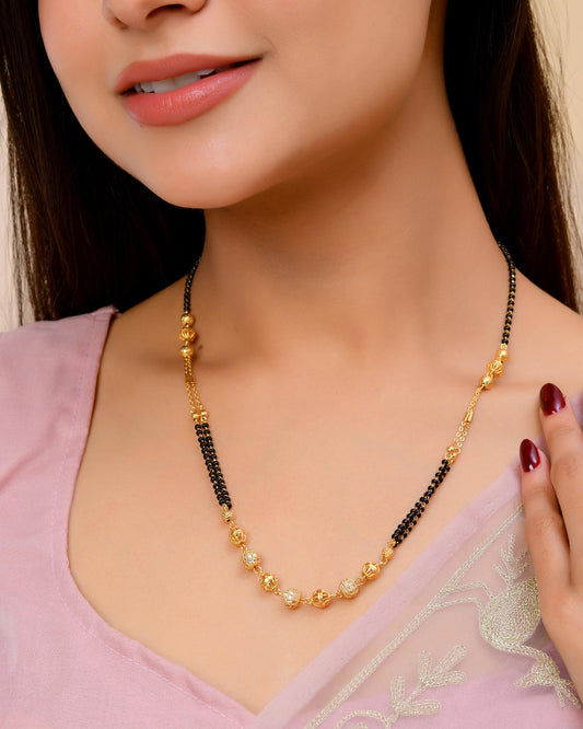 VOJ Gold-Polished Ad Stone Studded Multi Layer Mangalsutra - Swadesiicart