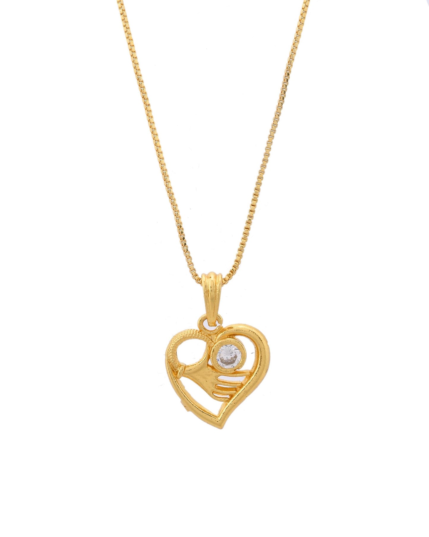 VOJ Gold-Polished Heart Shaped Ad Studded Pendant With Chain - Swadesiicart