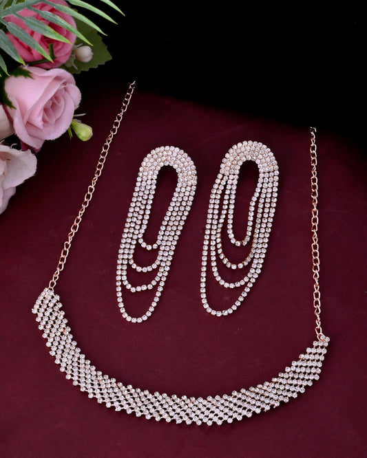 VOJ Gold-Polished Stone Studded Necklace With Earrings Set - Swadesiicart