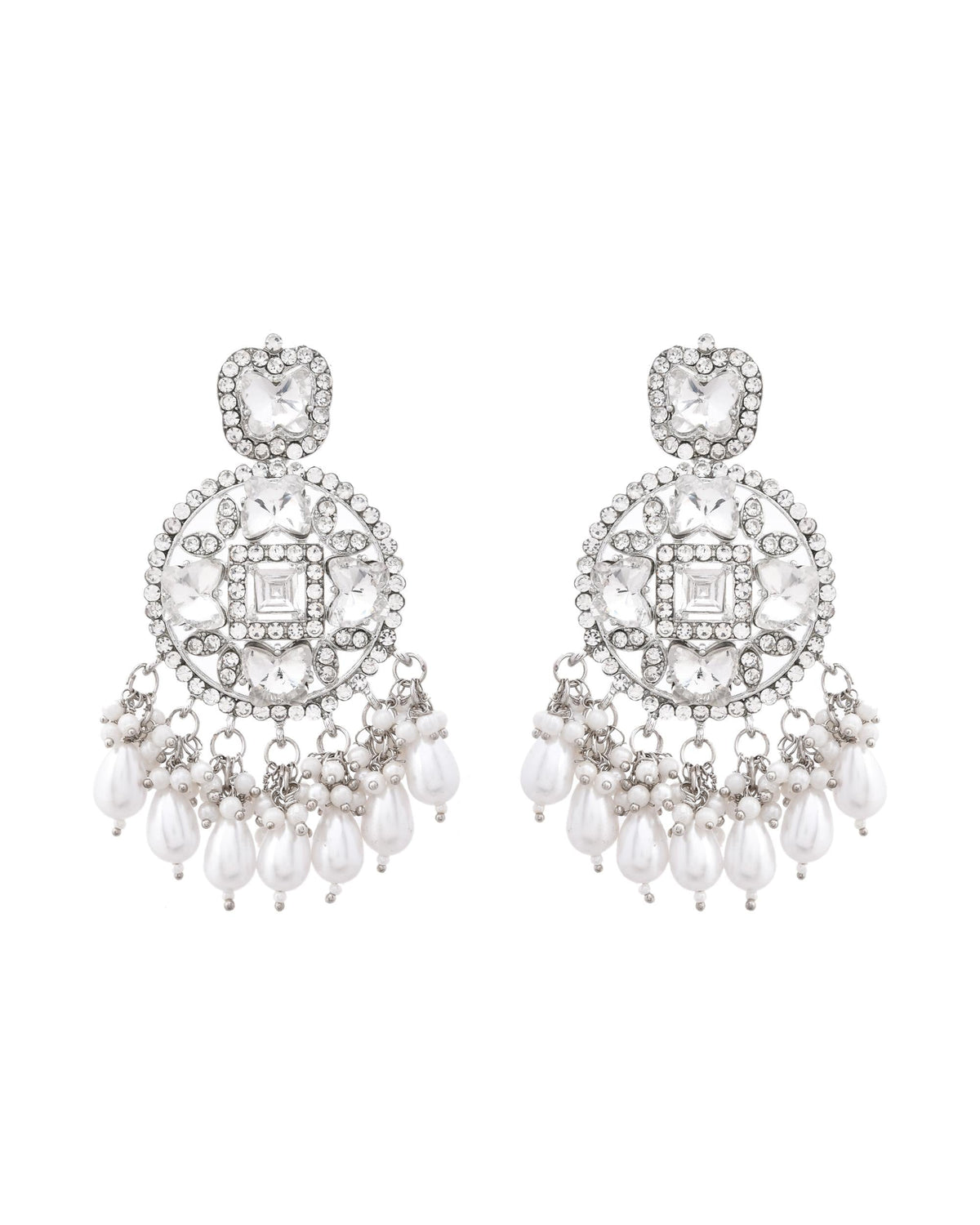 VOJ Silver Plated Stone Studded Crescent Shaped Earrings
