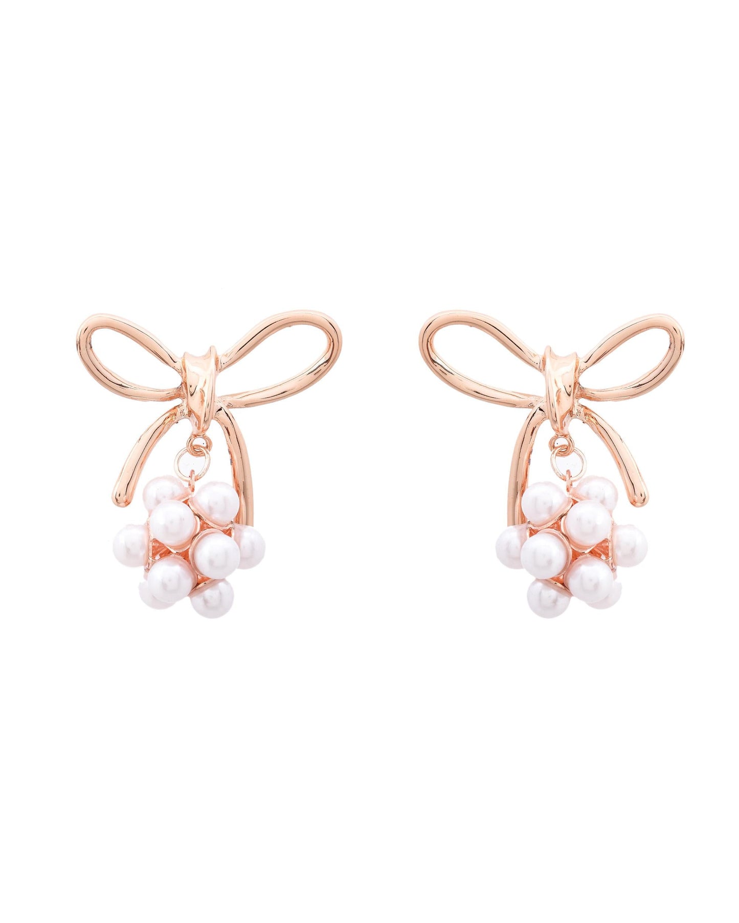 VOJ Rose Gold-Polished Pearl With Bow Shaped Designer Earrings - Swadesiicart