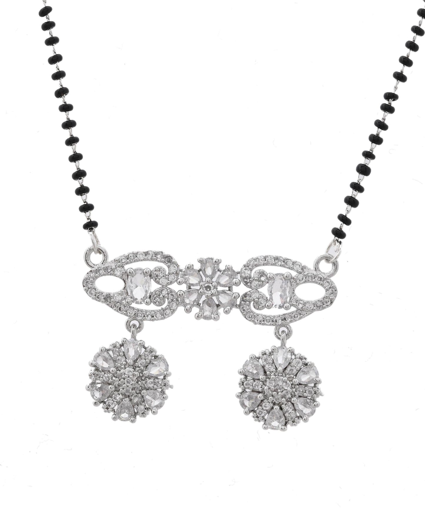 VOJ Silver Plated Ad Stone Studded Designer Mangalsutra Set - Swadesiicart