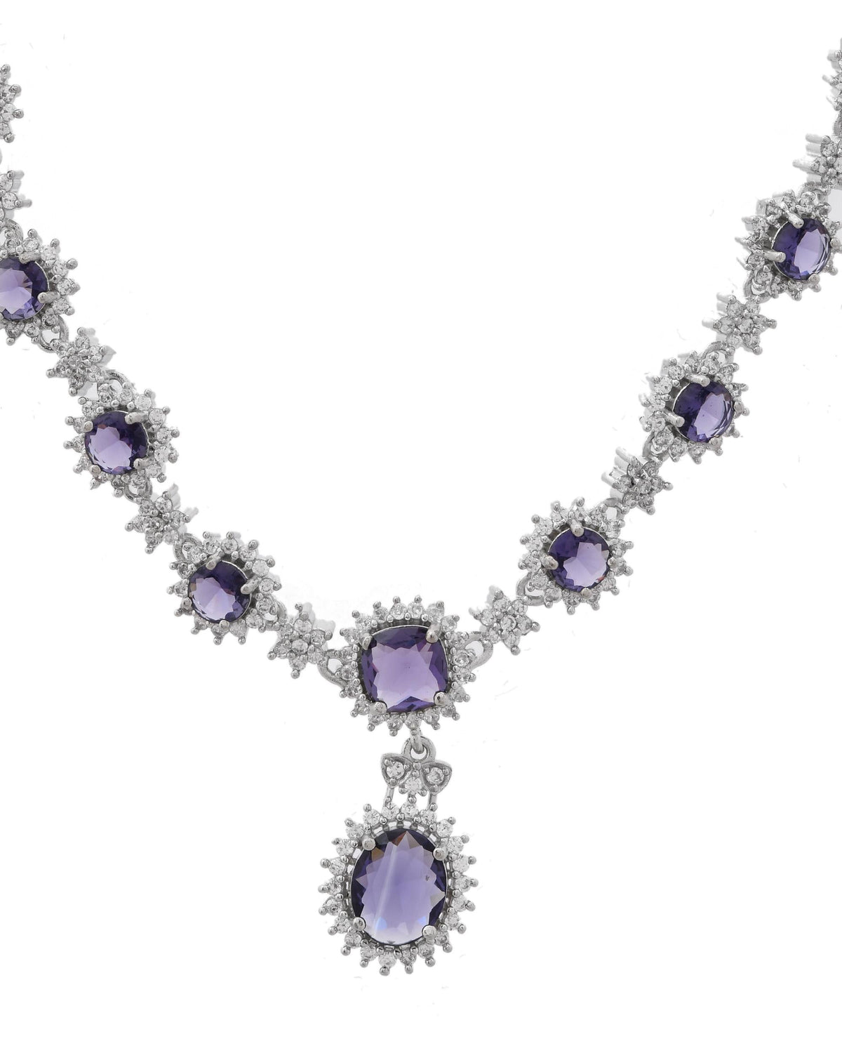 VOJ Silver Plated Blue Ad Stone Studded Jewellery Set