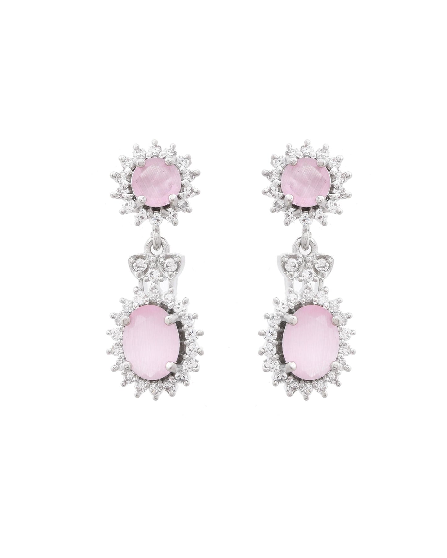VOJ Baby Pink Ad Stone Studded Silver Plated Jewellery Set - Swadesiicart