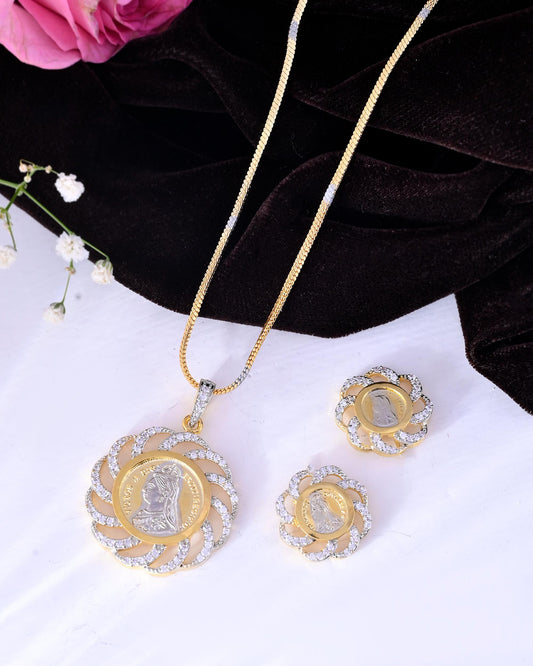 VOJ Dual Toned Ad-Studded Coin Chain Set - Swadesiicart