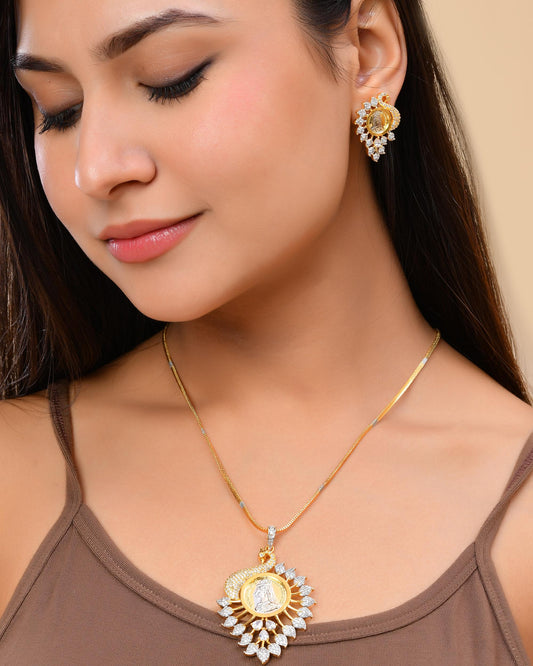 VOJ Dual Toned Ad-Studded Peacock Shaped Chain Set - Swadesiicart