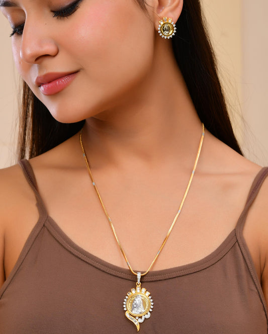 VOJ Dual Toned Ad-Studded Gold-Polished Coin Chain Set - Swadesiicart