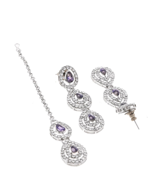 VOJ Silver Plated Stainless Steel American Diamond Studded Jewellery Set