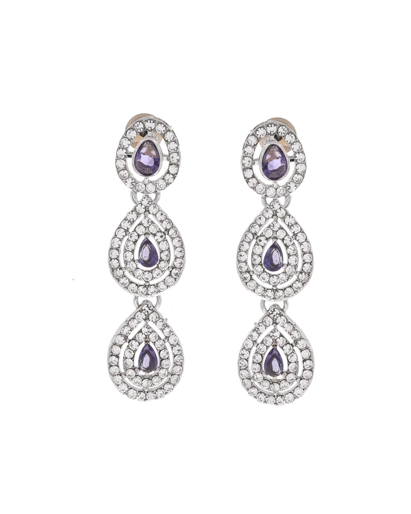 VOJ Silver Plated Stainless Steel American Diamond Studded Jewellery Set - Swadesiicart