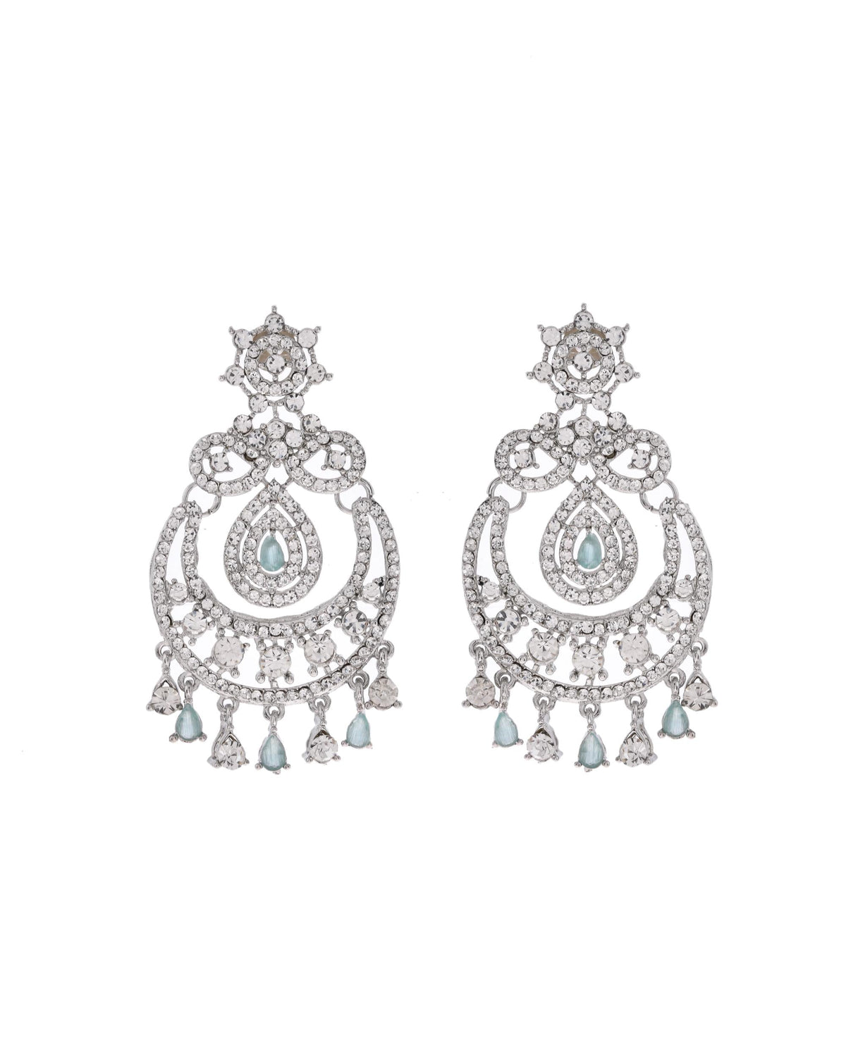 VOJ Silver-Plated American Diamond Studded Jewellery Set
