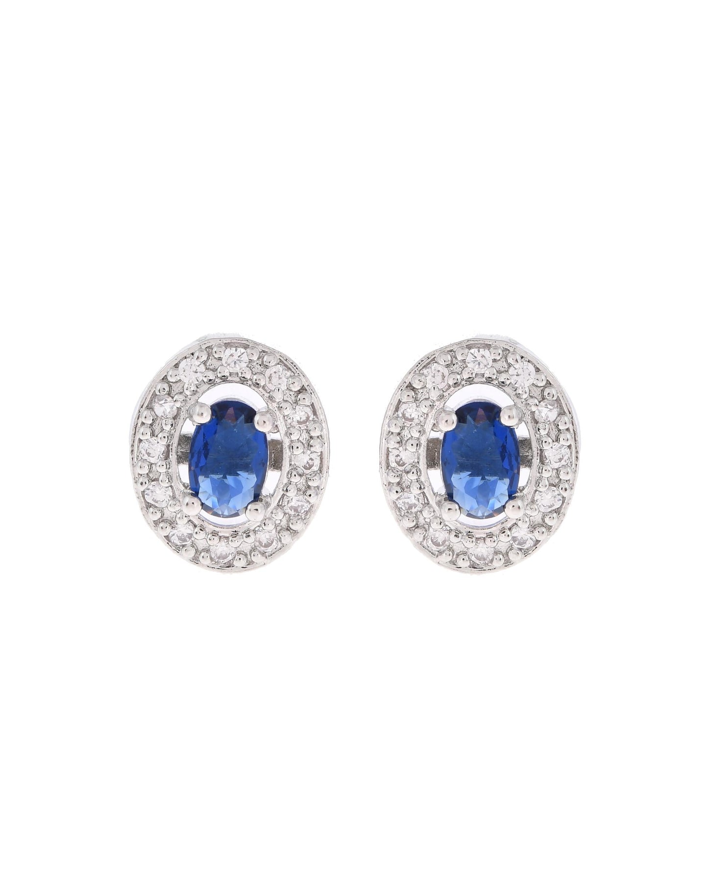 VOJ Silver Plated Blue Ad-Studded Pendant With Chain And Earrings Set - Swadesiicart