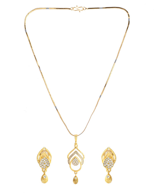 VOJ Gold-Polished AD Stone Studded Designer Chain Set