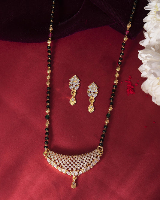 VOJ Gold-Polished AD Stone Studded MangalSutra Set - Swadesiicart