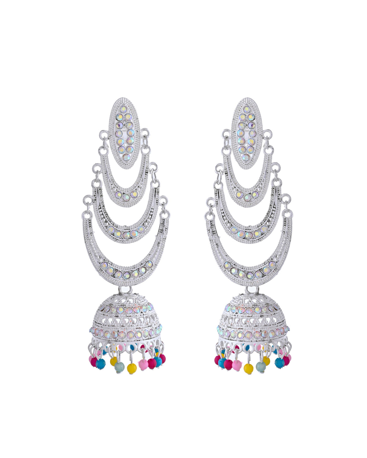 VOJ White Oxidized Mult Layer Chandbali Earrings