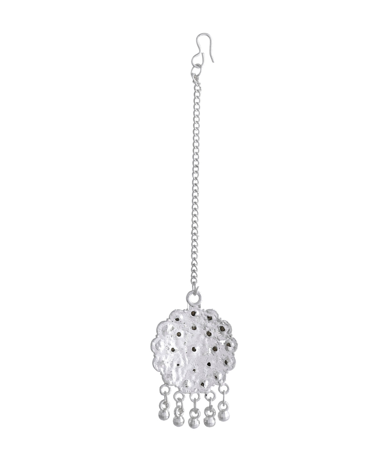 VOJ White Stone Studded Jhumkar Earrings With Maang Tikka
