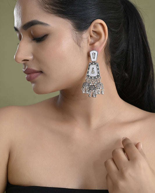 VOJ Silver Plated Moon Stone Studded Elegent Earrings