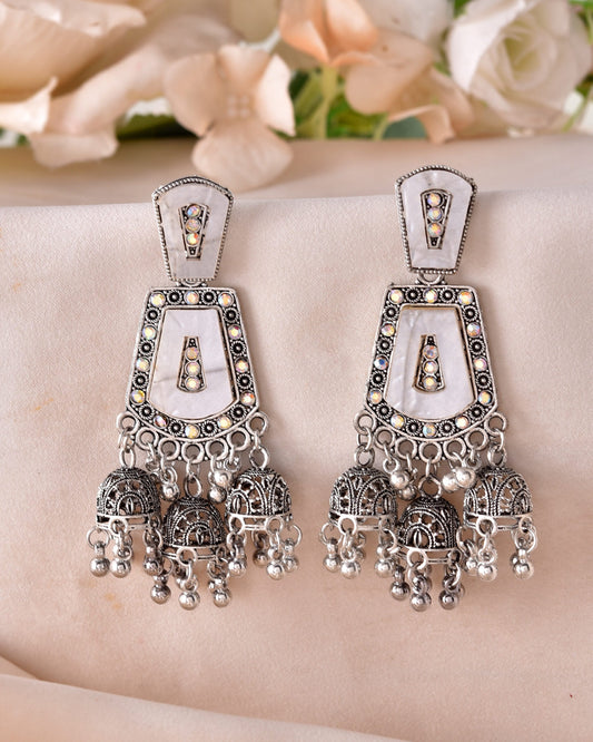 VOJ Silver Plated Moon Stone Studded Elegent Earrings - Swadesiicart