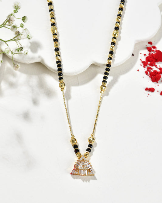 VOJ Gold-Polished Stone Studded Triangular Shaped Mangalsutra - Swadesiicart