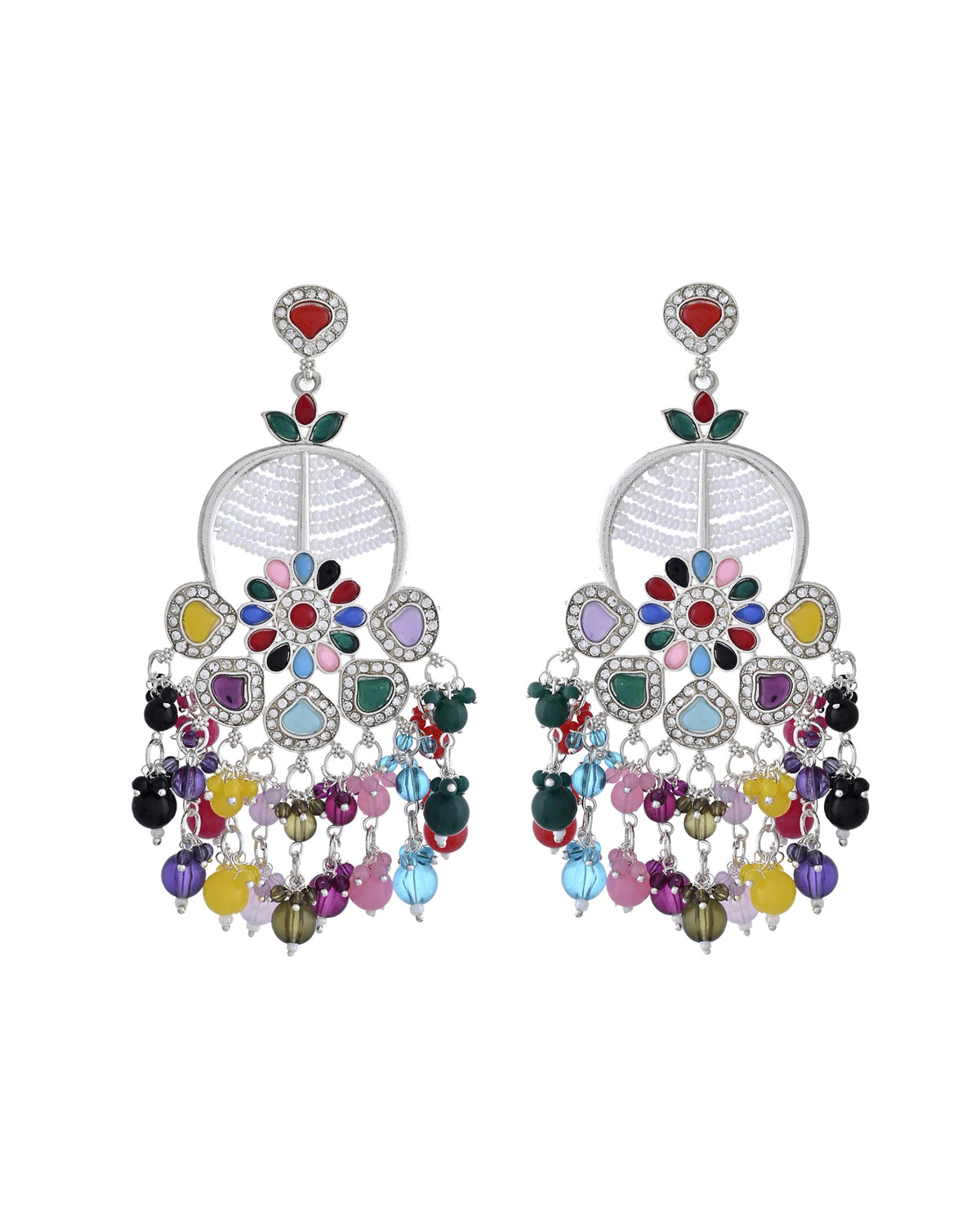 VOJ Multi Colour Beaded Long Chanbali Earrings