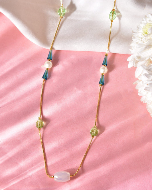 VOJ Gold-Polished Green Beaded Chain For Women | Swadesiicart