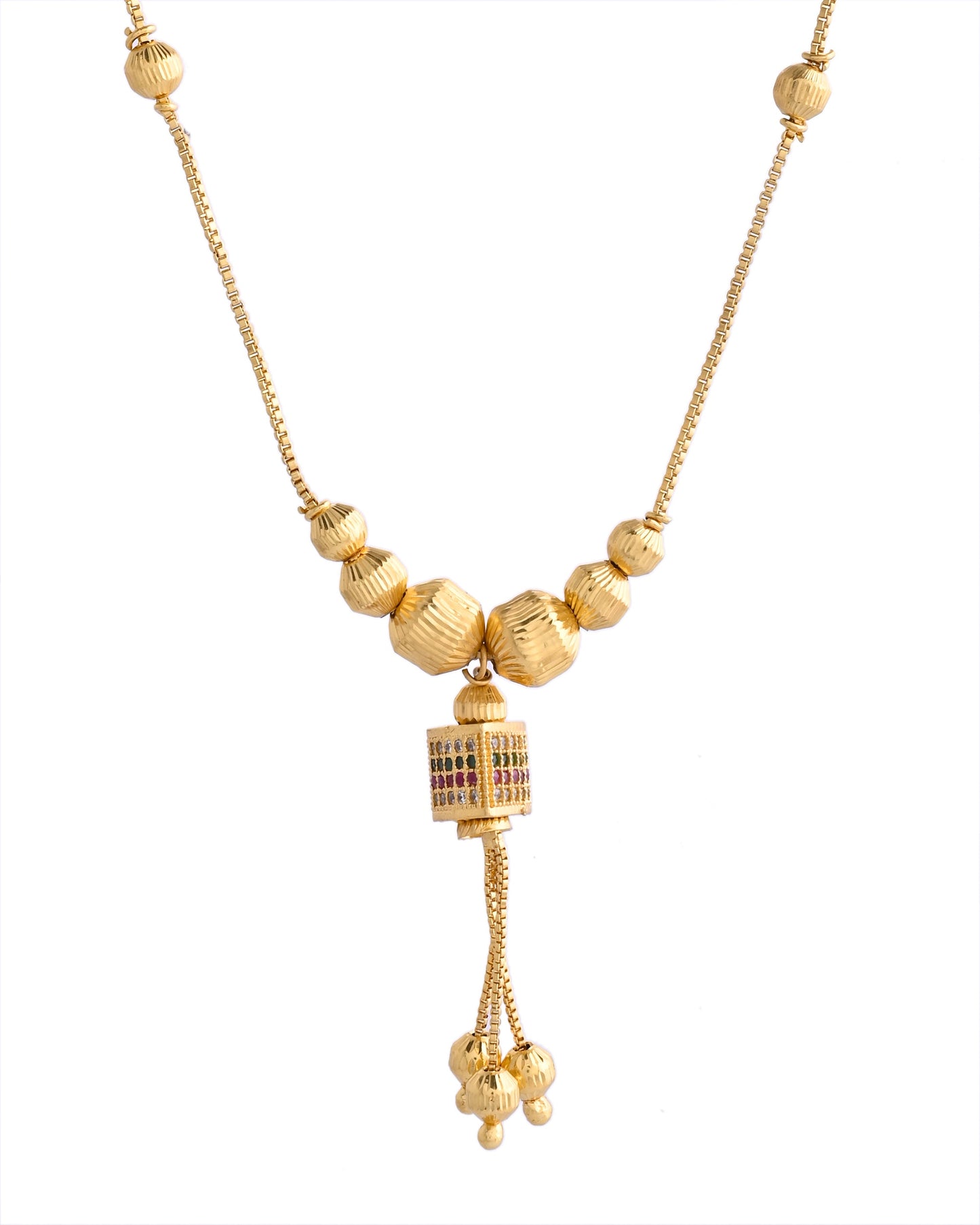 VOJ Gold-Polished Stainless Steel Multi Color Stone Studded Chain For Women | Swadesiicart