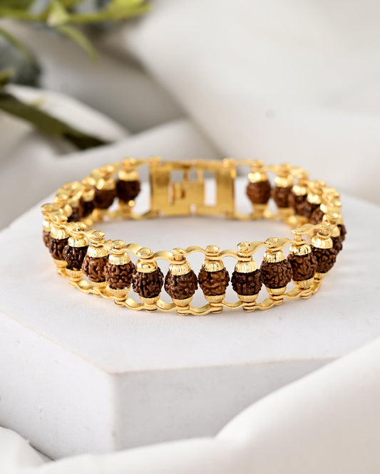 VOJ Gold-Polished Rudraksha Men's Bracelet - Swadesiicart
