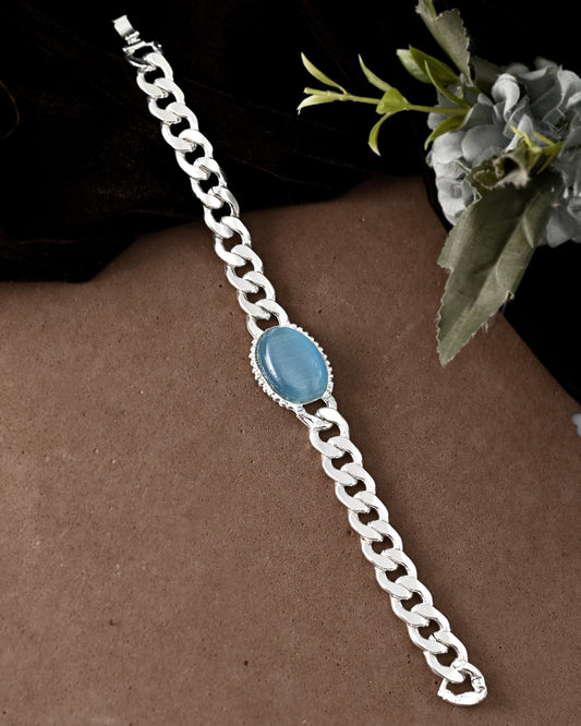 VOJ Silver Plated Blue Stone Men's Bracelet - Swadesiicart