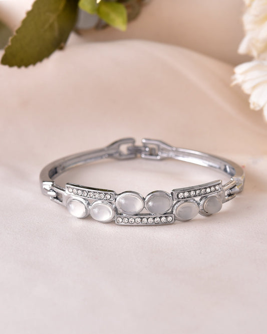 VOJ Silver Plated Stone Studded Kada Bracelet