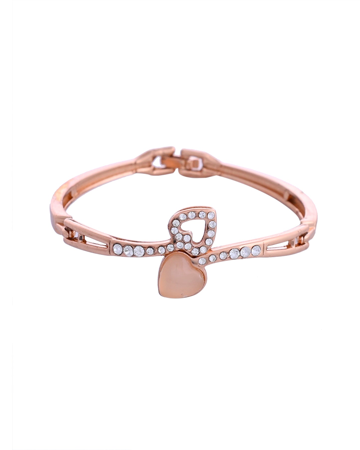 VOJ Gold-Polished Heart Shaped Stone Studded Kada Bracelet - Swadesiicart