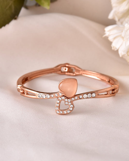 VOJ Gold-Polished Heart Shaped Stone Studded Kada Bracelet - Swadesiicart