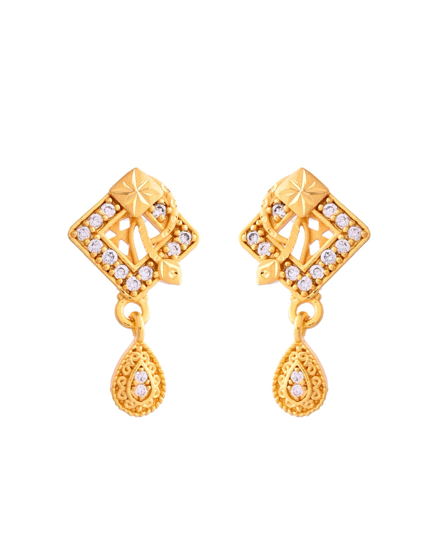 VOJ Gold-Polished AD Stone Studded Geometrical Design Chain Set | Swadesiicart