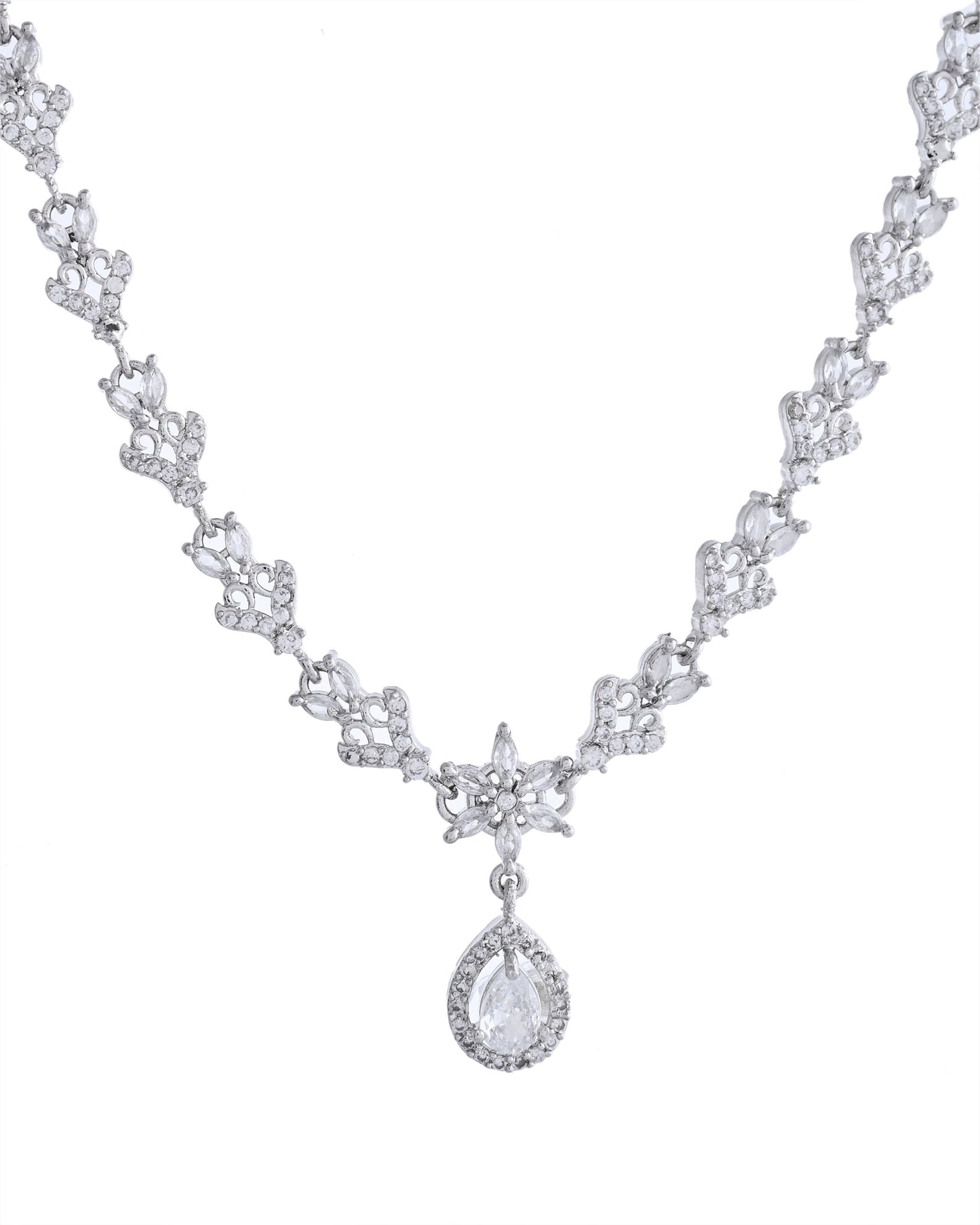 VOJ Silver Plated Elegent Designer AD Jewellery Set - Swadesiicart