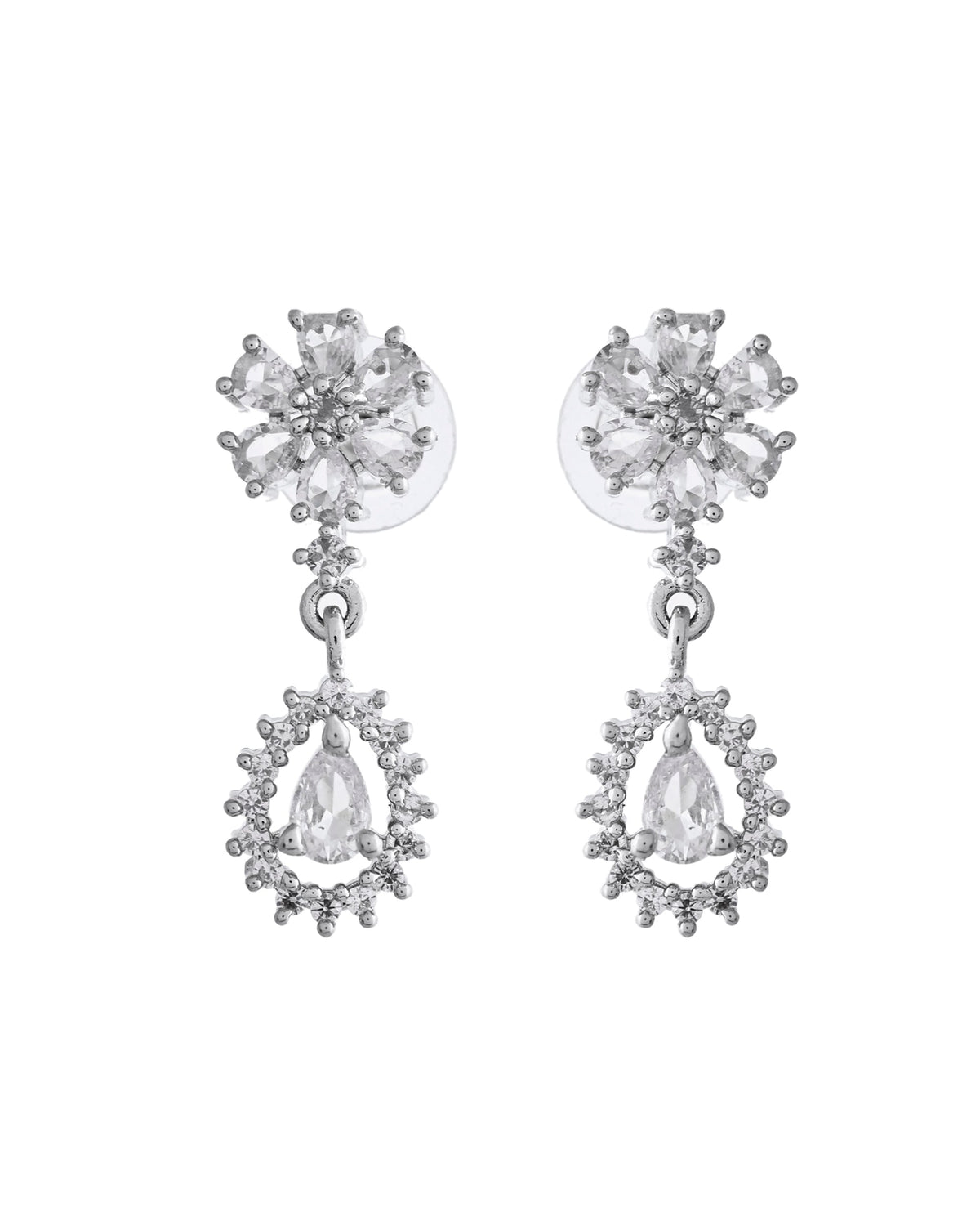 VOJ Silver Plated AD Stone Studded Necklace With Earrings Set