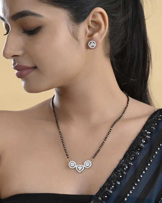 VOJ Gold Toned AD Stone Studded Heart Shape MangalSutra Set - Swadesiicart