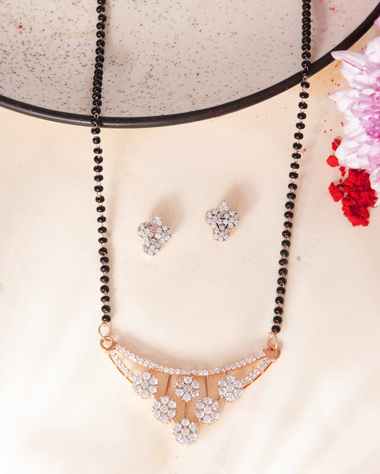 VOJ Rose Gold Toned AD Stone Studded Floral MangalSutra Set - Swadesiicart